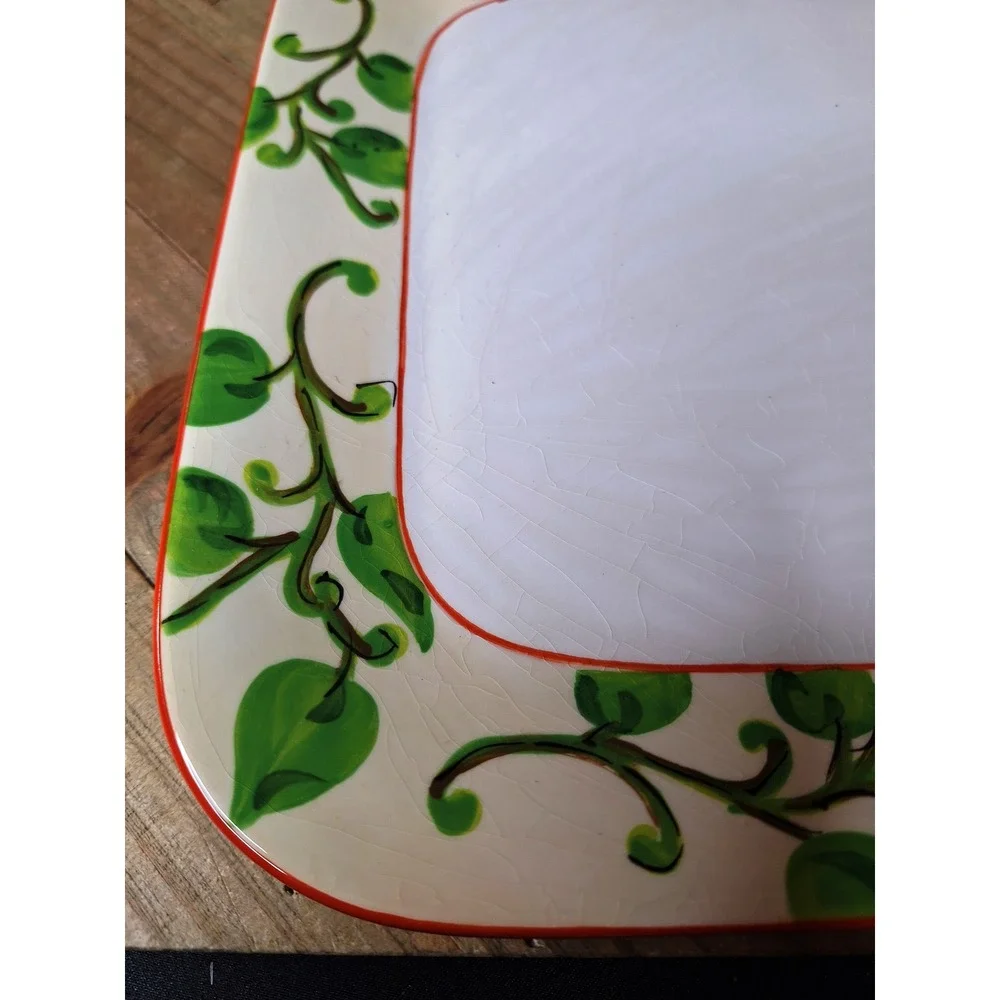 Paula Deen Island Paradise Square Platter Handpainted Leaf & 9 Glass Candies
